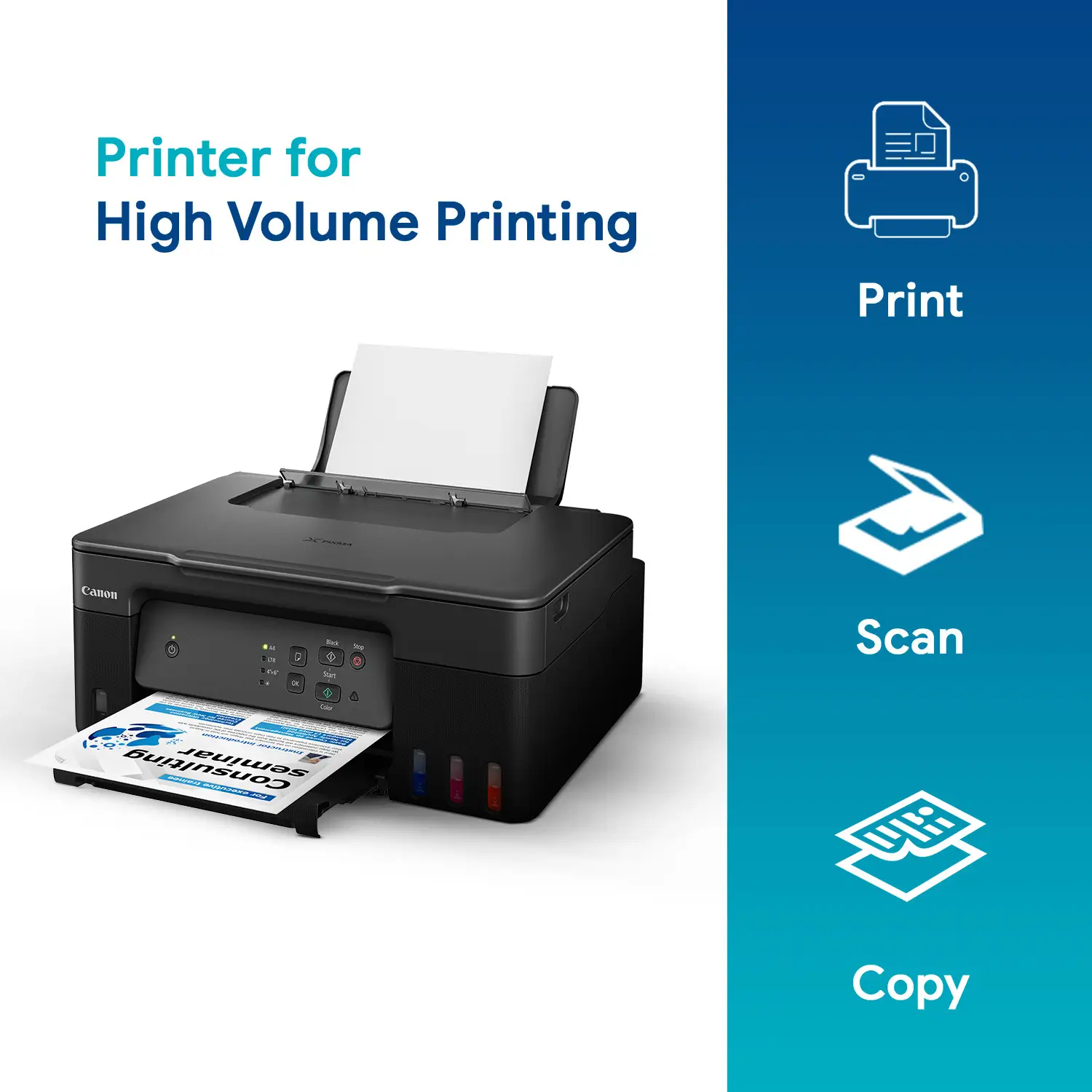 Canon Pixma ink efficient G3730 Multi-function WiFi Color Ink Tank Printer with Black (70 ml) & Color (40 ml) ink bottles - view 3