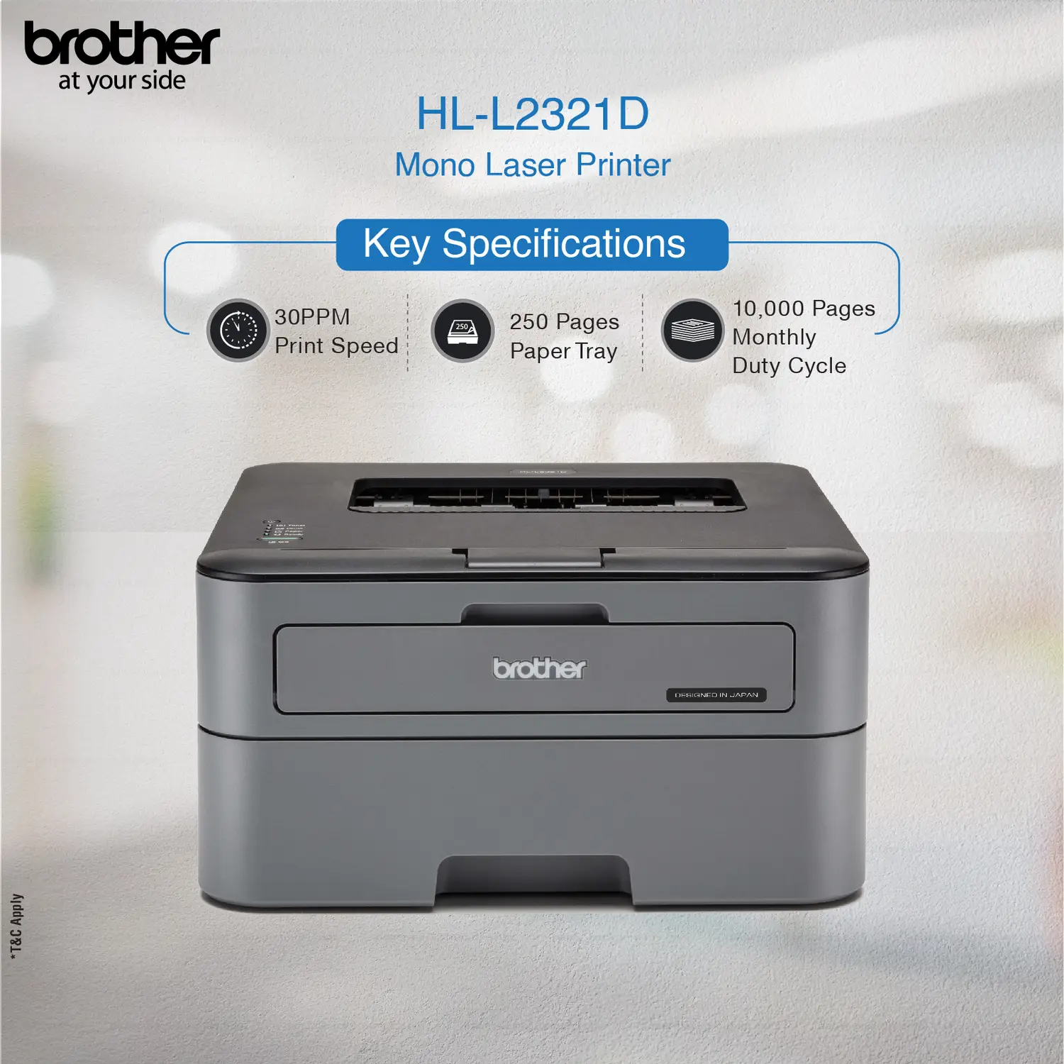 brother HL-L2321D IND Single Function Monochrome Laser Printer (Borderless Printing) with Auto Duplex Feature - view 2