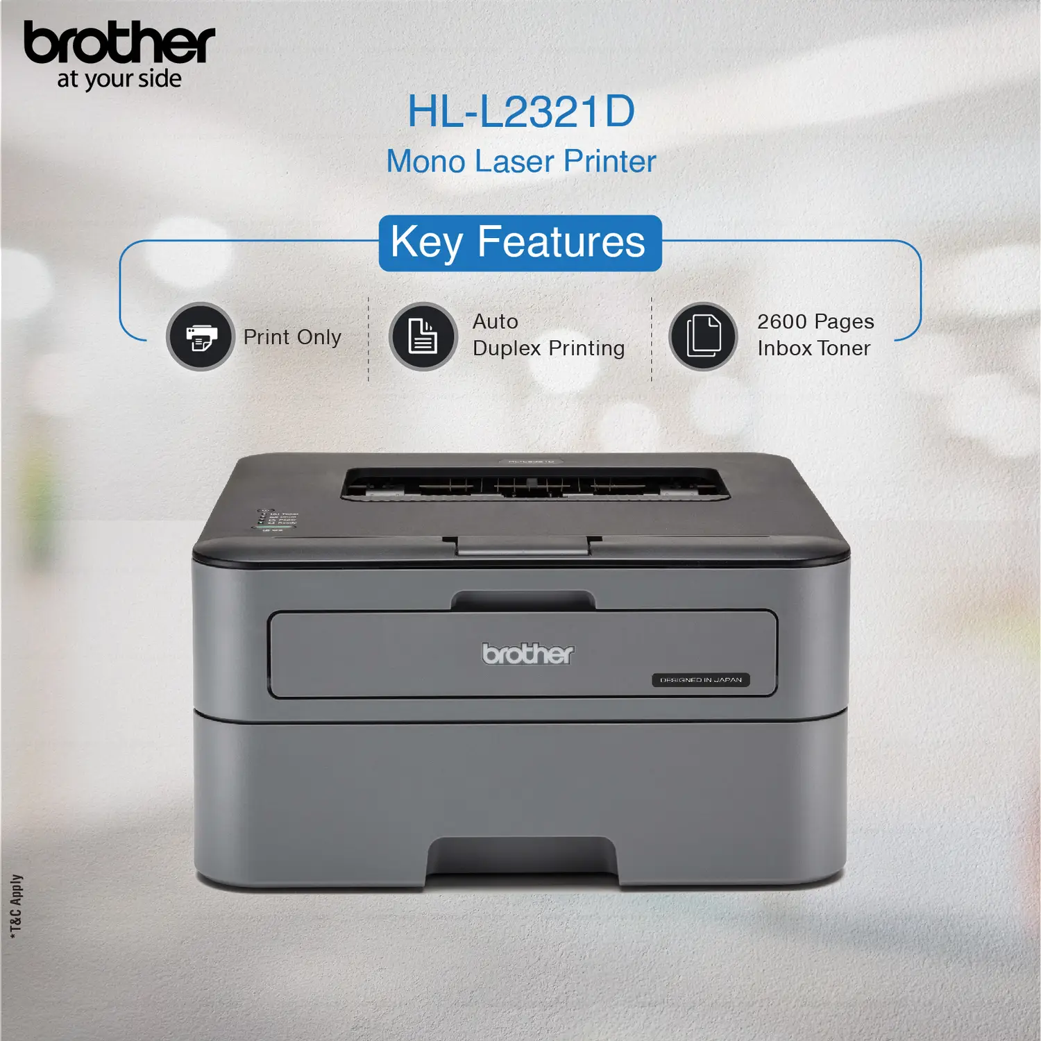 brother HL-L2321D IND Single Function Monochrome Laser Printer (Borderless Printing) with Auto Duplex Feature - view 3