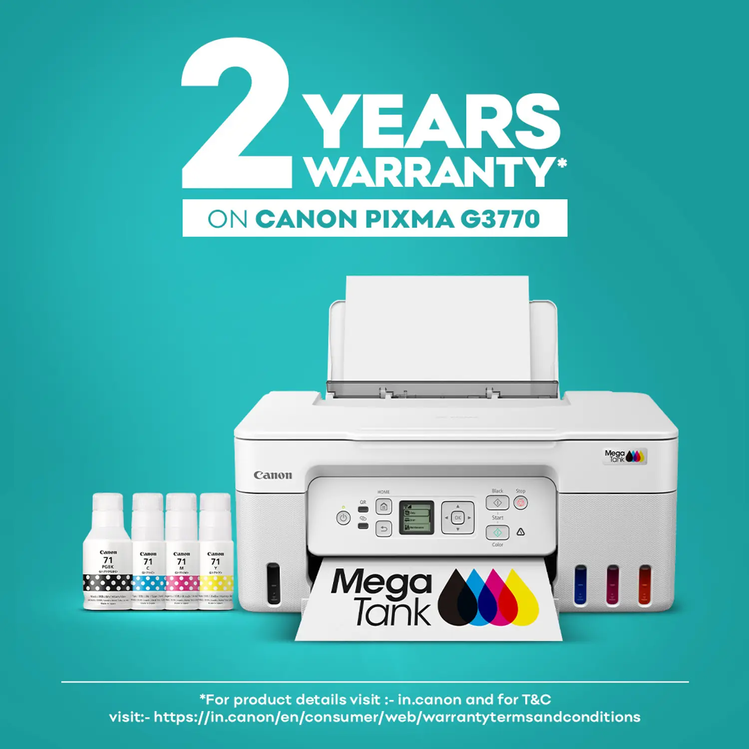 Canon PIXMA INK EFFICIENT G3770 Multi-function WiFi Color Ink Tank Printer for Print/Copy/Scan with 6000 black and 7700 color prints - view 1
