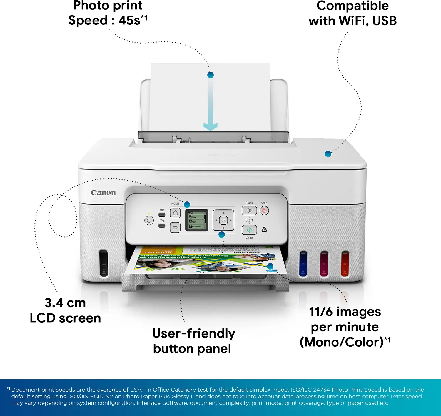 Canon PIXMA INK EFFICIENT G3770 Multi-function WiFi Color Ink Tank Printer for Print/Copy/Scan with 6000 black and 7700 color prints - view 3