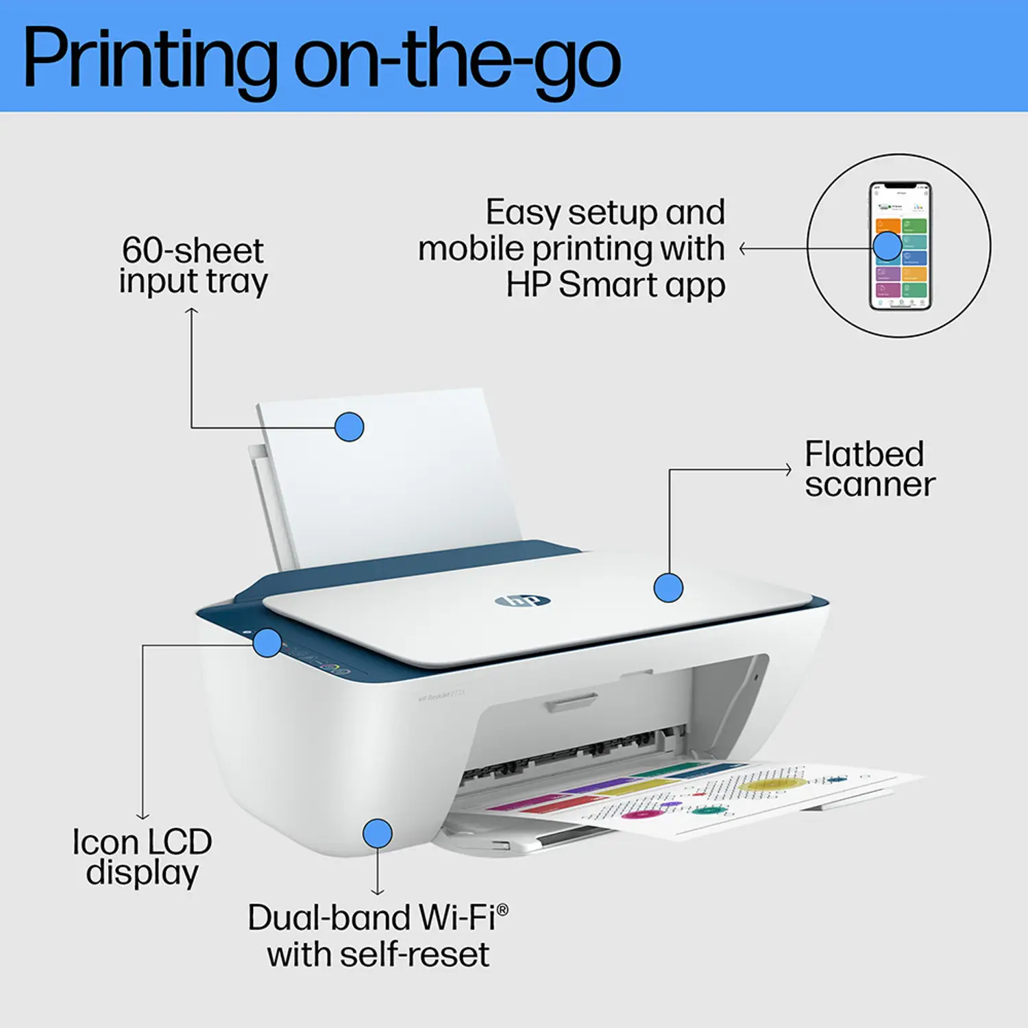 HP DeskJet 2723 Multi-function WiFi Color Inkjet Printer with Copy, Scan, Bluetooth, USB, Simple setup with HP Smart App, Ideal for Home - view 2
