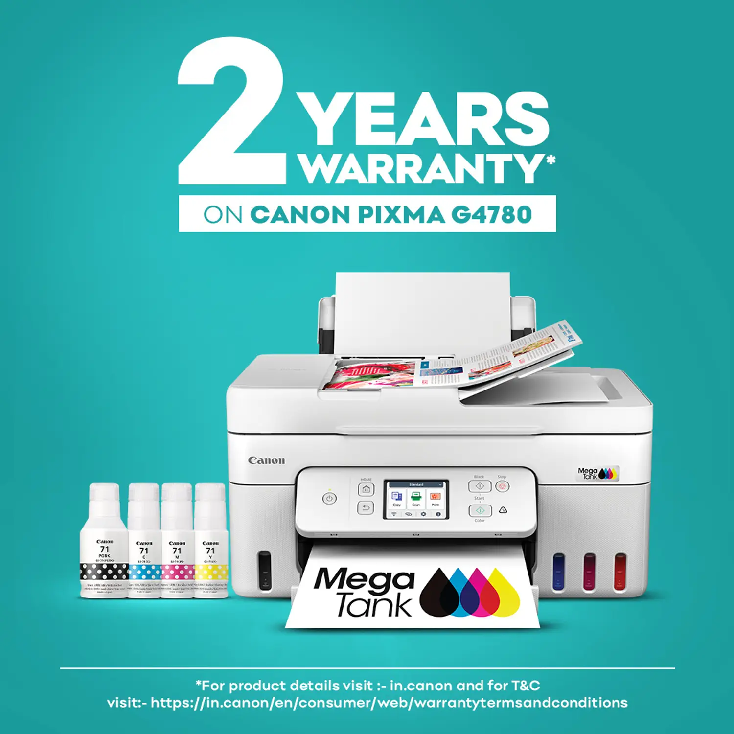 Canon MegaTank G4780 Multi-function WiFi Color Ink Tank Printer (Borderless Printing) for Print/Copy/Scan with ADF Printer,6000 black and 7700 color prints, 2.7 inch TouchScreen LCD Panel & Auto 2-Sided Printing - view 1
