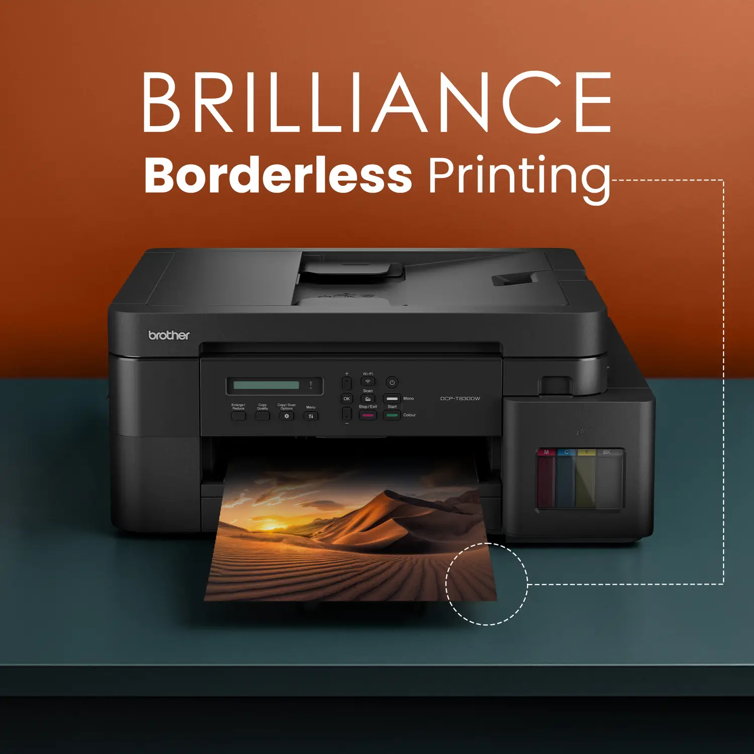 brother DCP-T830DW Multi-function WiFi Color Ink Tank Printer (Borderless Printing) for Print/Copy/Scan with ADF Printer,LAN, PrintUpto 15K Pages Black & 5K Color Each for(CMY), 80 Sheet MP Tray, Auto Duplex 2-Sided Printer - view 2