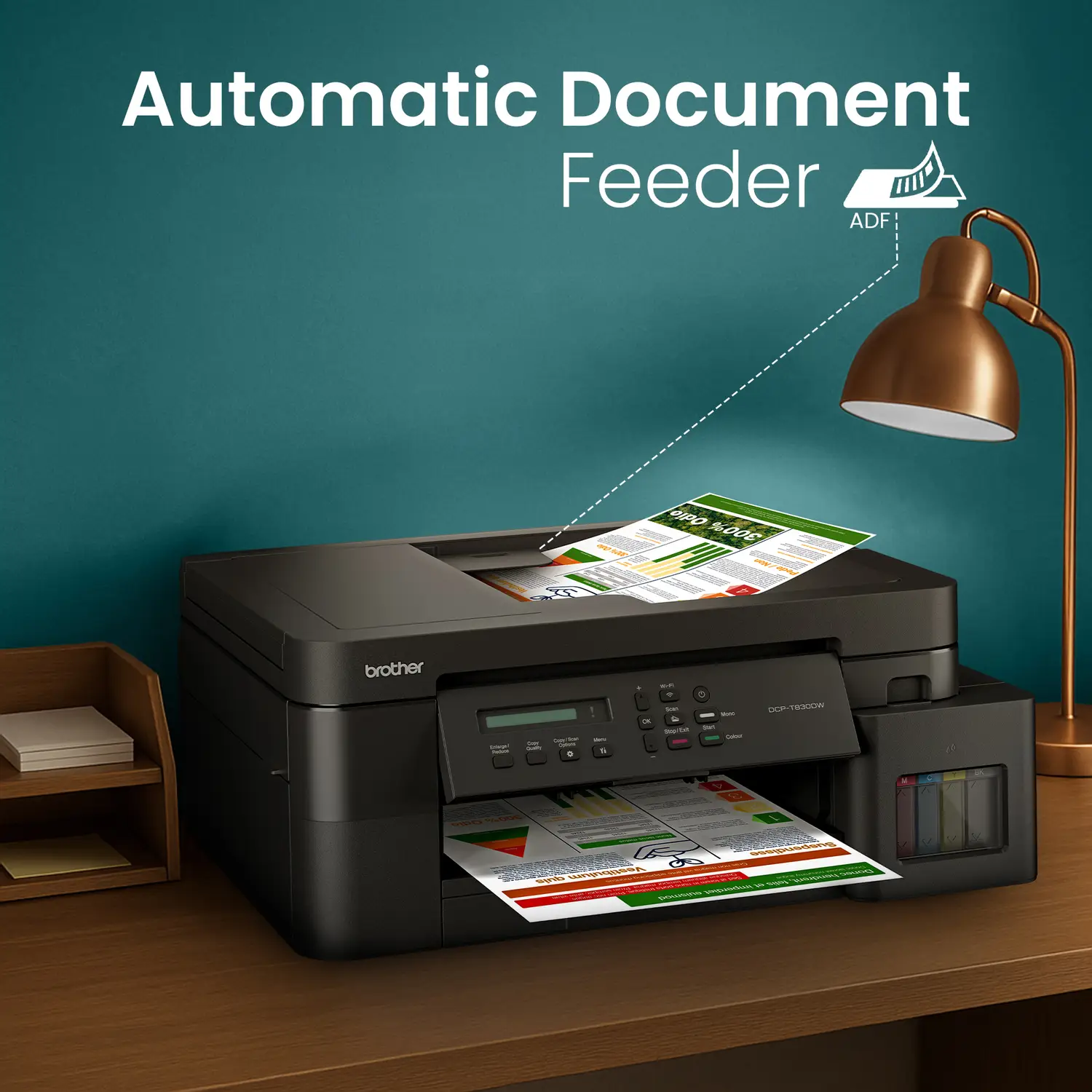 brother DCP-T830DW Multi-function WiFi Color Ink Tank Printer (Borderless Printing) for Print/Copy/Scan with ADF Printer,LAN, PrintUpto 15K Pages Black & 5K Color Each for(CMY), 80 Sheet MP Tray, Auto Duplex 2-Sided Printer - view 4
