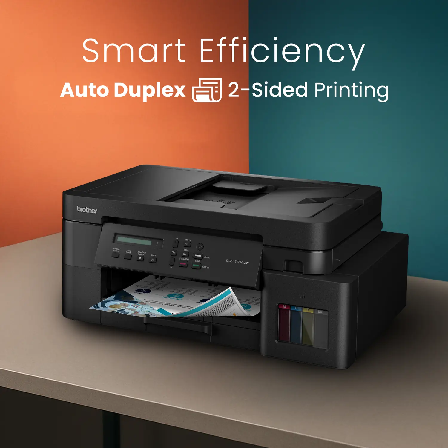 brother DCP-T830DW Multi-function WiFi Color Ink Tank Printer (Borderless Printing) for Print/Copy/Scan with ADF Printer,LAN, PrintUpto 15K Pages Black & 5K Color Each for(CMY), 80 Sheet MP Tray, Auto Duplex 2-Sided Printer - view 3
