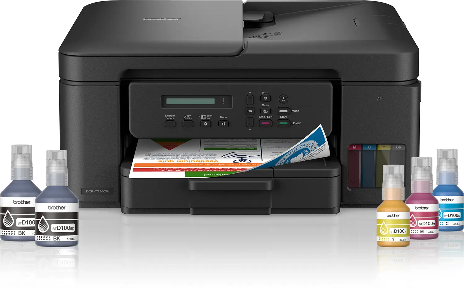 brother DCP-T730DW Multi-function WiFi Color Ink Tank Printer (Borderless Printing) for Print/Copy/Scan with ADF Printer, Print Upto 15K Pages Black & 5K in Color Each for(CMY), Auto Duplex 2-Sided Printer