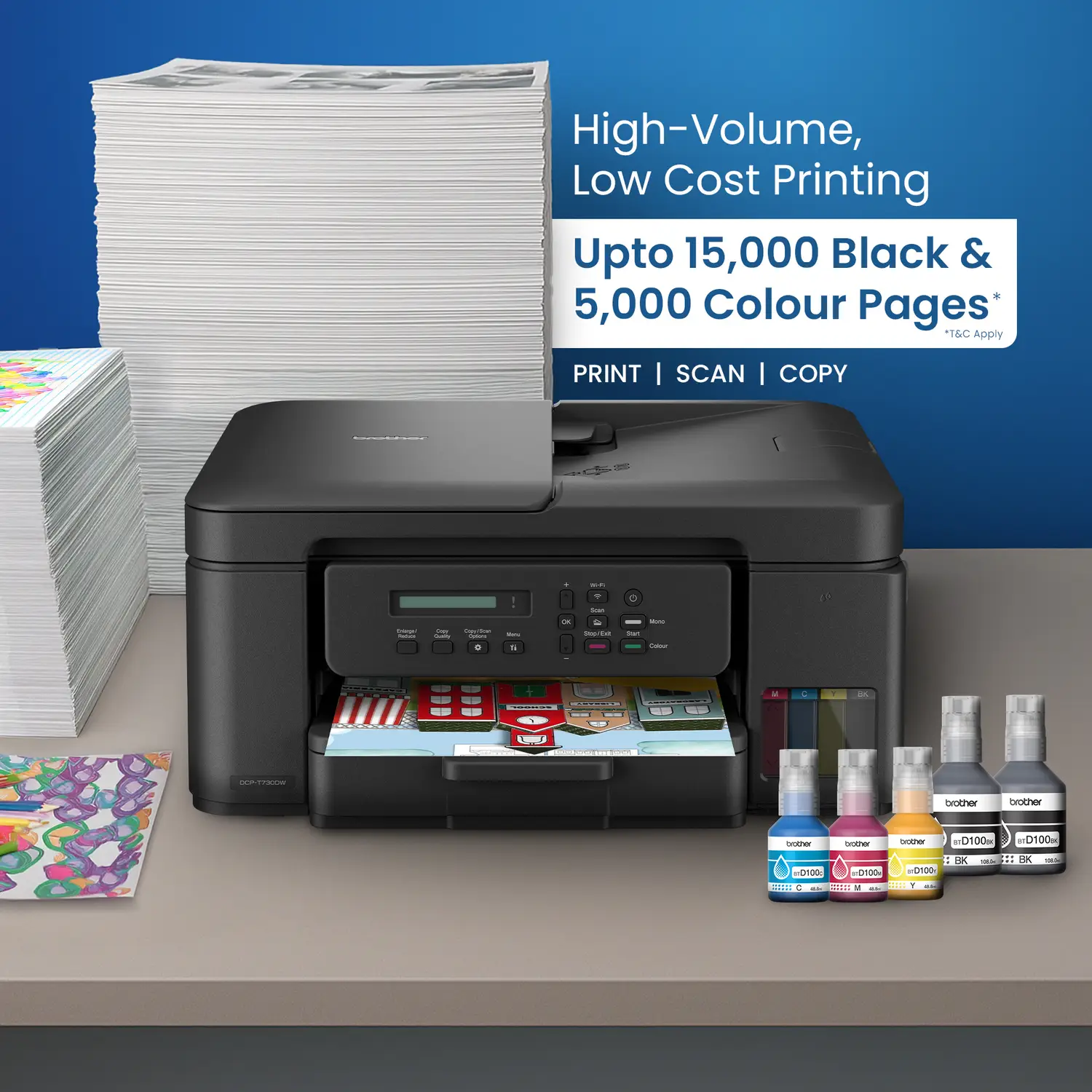 brother DCP-T730DW Multi-function WiFi Color Ink Tank Printer (Borderless Printing) for Print/Copy/Scan with ADF Printer, Print Upto 15K Pages Black & 5K in Color Each for(CMY), Auto Duplex 2-Sided Printer - view 1