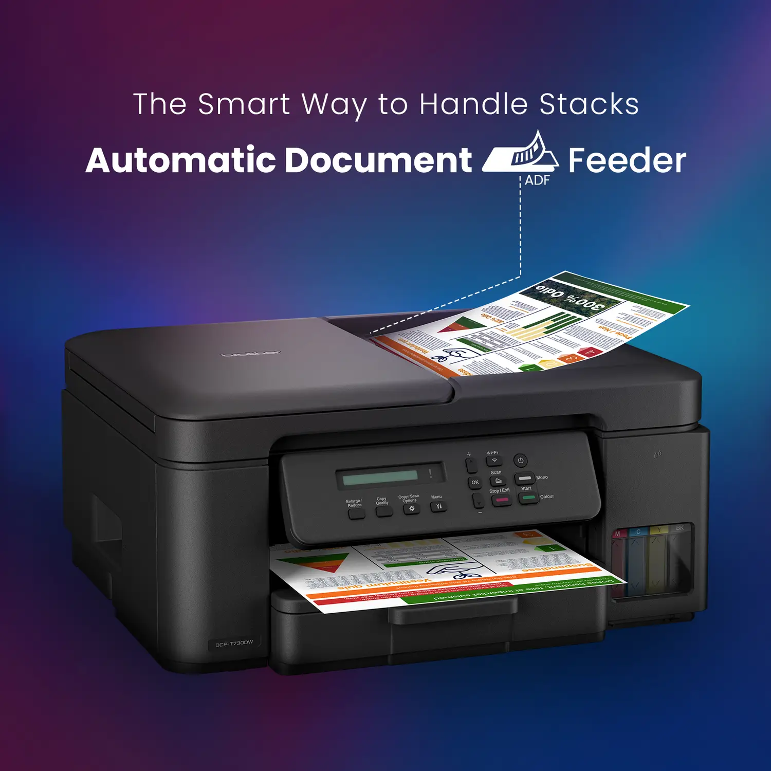 brother DCP-T730DW Multi-function WiFi Color Ink Tank Printer (Borderless Printing) for Print/Copy/Scan with ADF Printer, Print Upto 15K Pages Black & 5K in Color Each for(CMY), Auto Duplex 2-Sided Printer - view 4