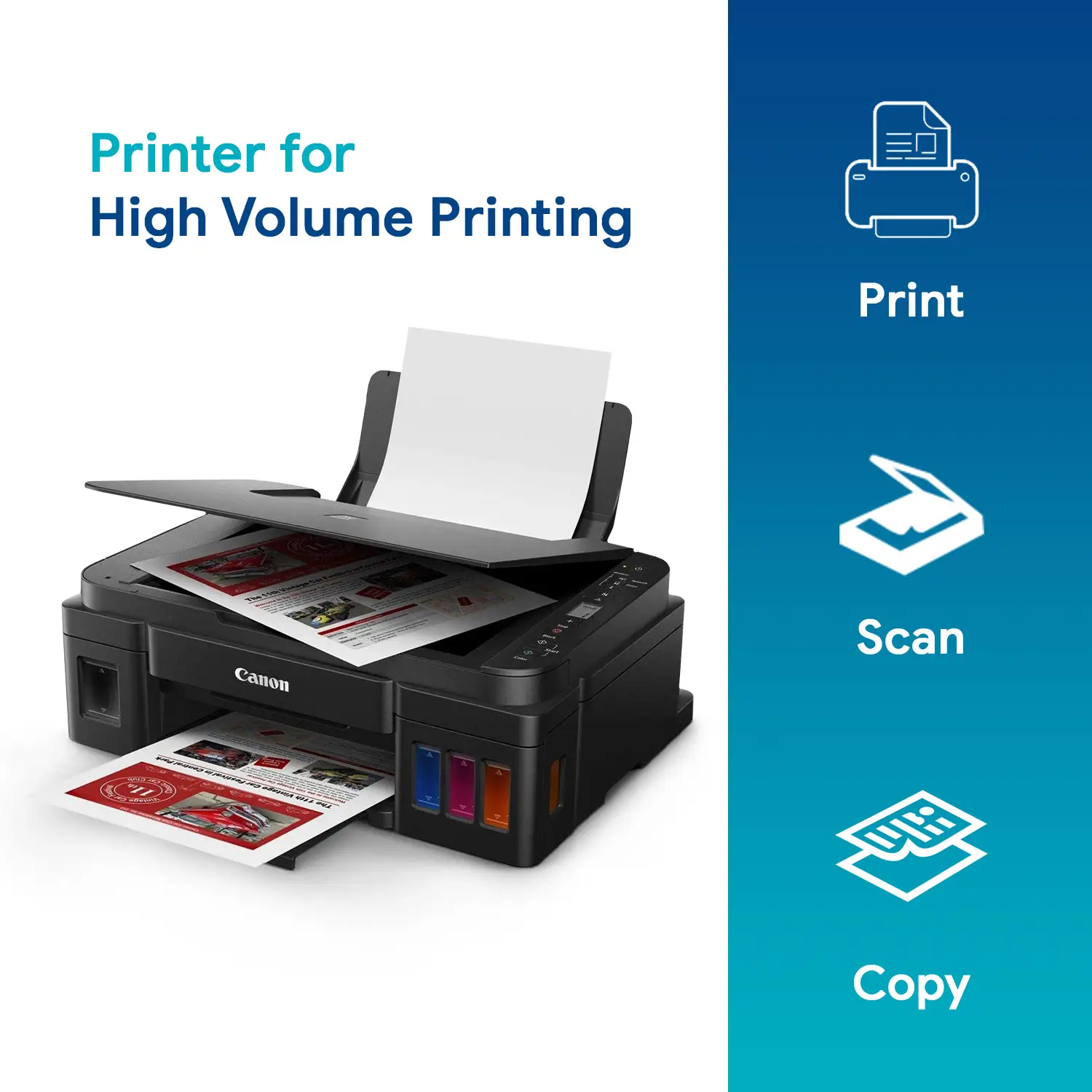 Canon PIXMA Mega Efficient G3012 Multi-function WiFi Color Ink Tank Printer (Color Page Cost: 0.21 Rs. | Black Page Cost: 0.09 Rs. | Borderless Printing) with 2 additional Black Ink Bottles - view 2
