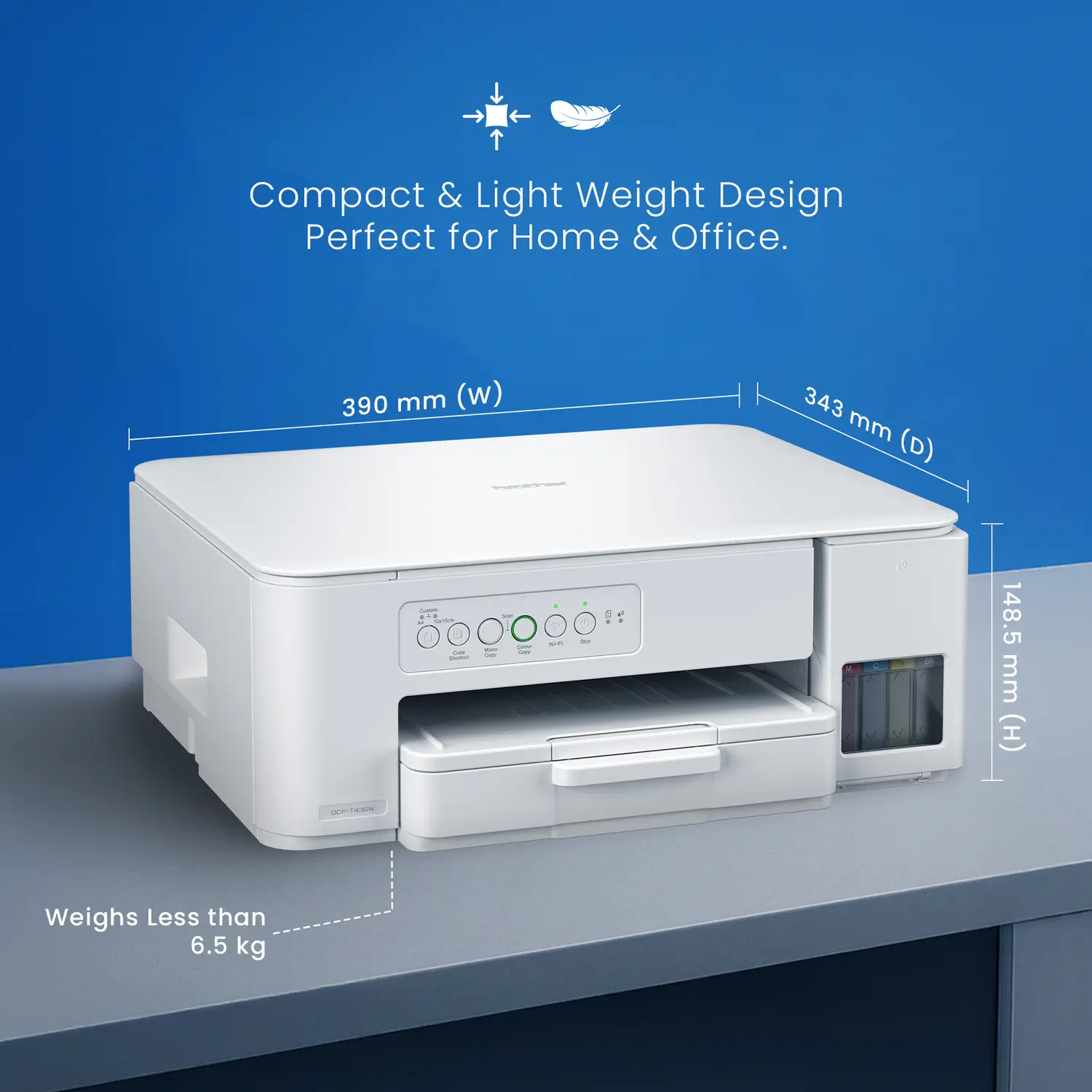 brother DCP-T436W Multi-function WiFi Color Ink Tank Printer (Borderless Printing) for Print/Copy/Scan with 27/11 PPM BK/CL, Print Upto 7.5 K Pages in Black & 5 K in Color Each for(CMY), Best for Home Printing - view 4