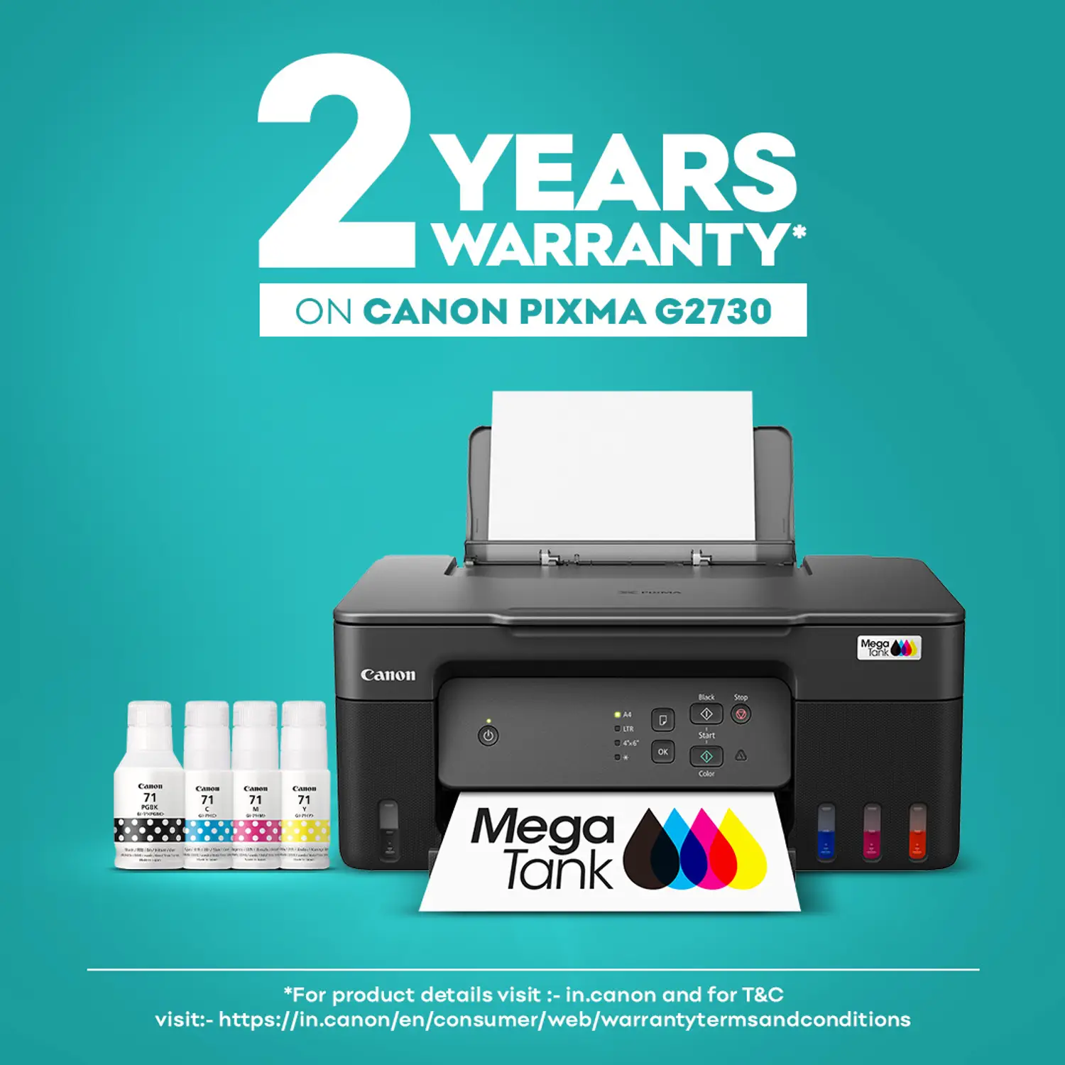 Canon PIXMA MegaTank/Ink Efficient G2730 Multi-function Color Ink Tank Printer with Black (70 ml) & Color (40 ml) - view 1