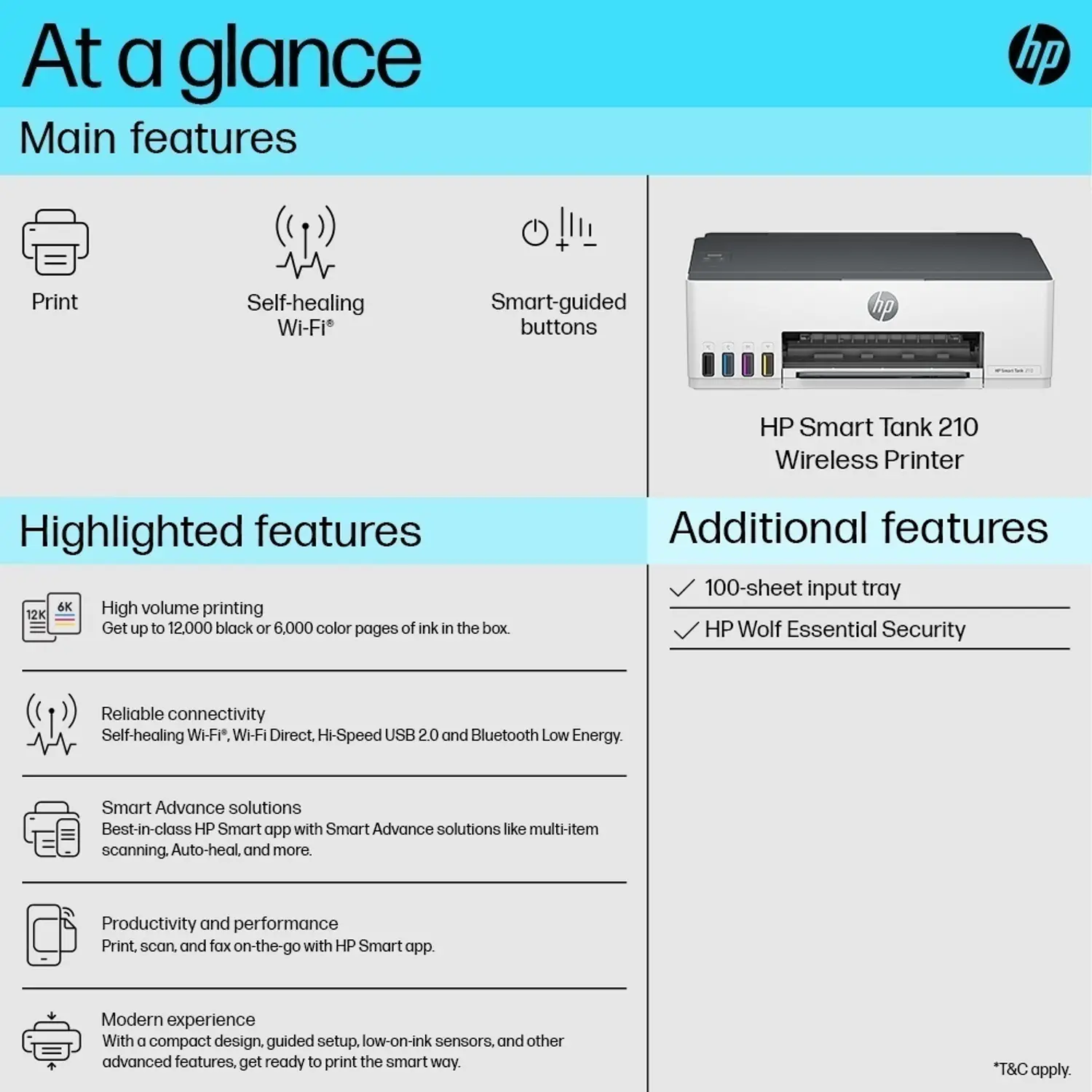 HP Smart Tank 210 Single Function WiFi Color Ink Tank Printer with 1 Extra Black Ink Bottle and Up to 8000 Black & 6000 Pages of Ink in box - view 3