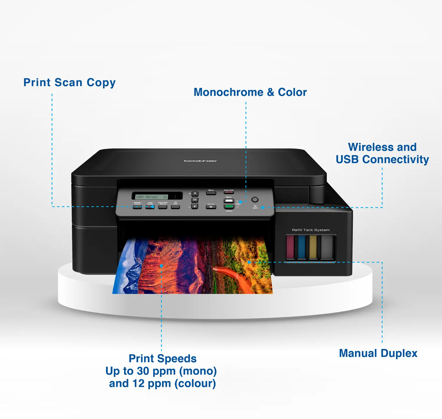 brother DCP-T525W All-in-One Refill Multi-function WiFi Color Ink Tank Printer (Borderless Printing) ideal for Home & Office Usage with 1 Additional Black Ink Bottle - view 1