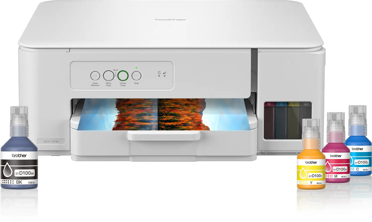 brother DCP-T236 Multi-function Color Ink Tank Printer (Borderless Printing) for Print/Copy/Scan with 27/11 PPM BK/CL, 150 Sheet Paper Tray, Print Upto 7.5K Pages in Black & 5K in Color Each for (CMY), Best for Home Printing