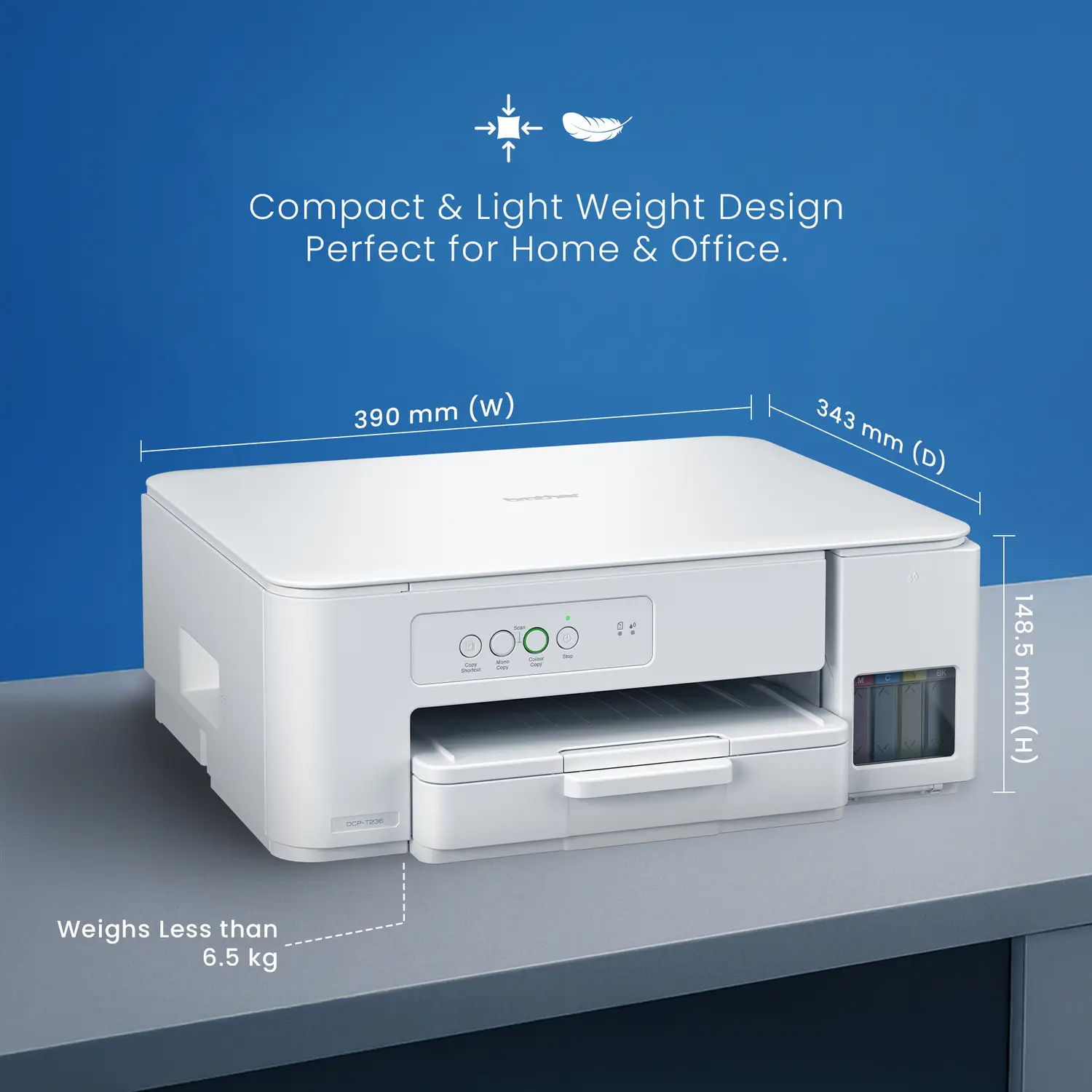 brother DCP-T236 Multi-function Color Ink Tank Printer (Borderless Printing) for Print/Copy/Scan with 27/11 PPM BK/CL, 150 Sheet Paper Tray, Print Upto 7.5K Pages in Black & 5K in Color Each for (CMY), Best for Home Printing - view 4