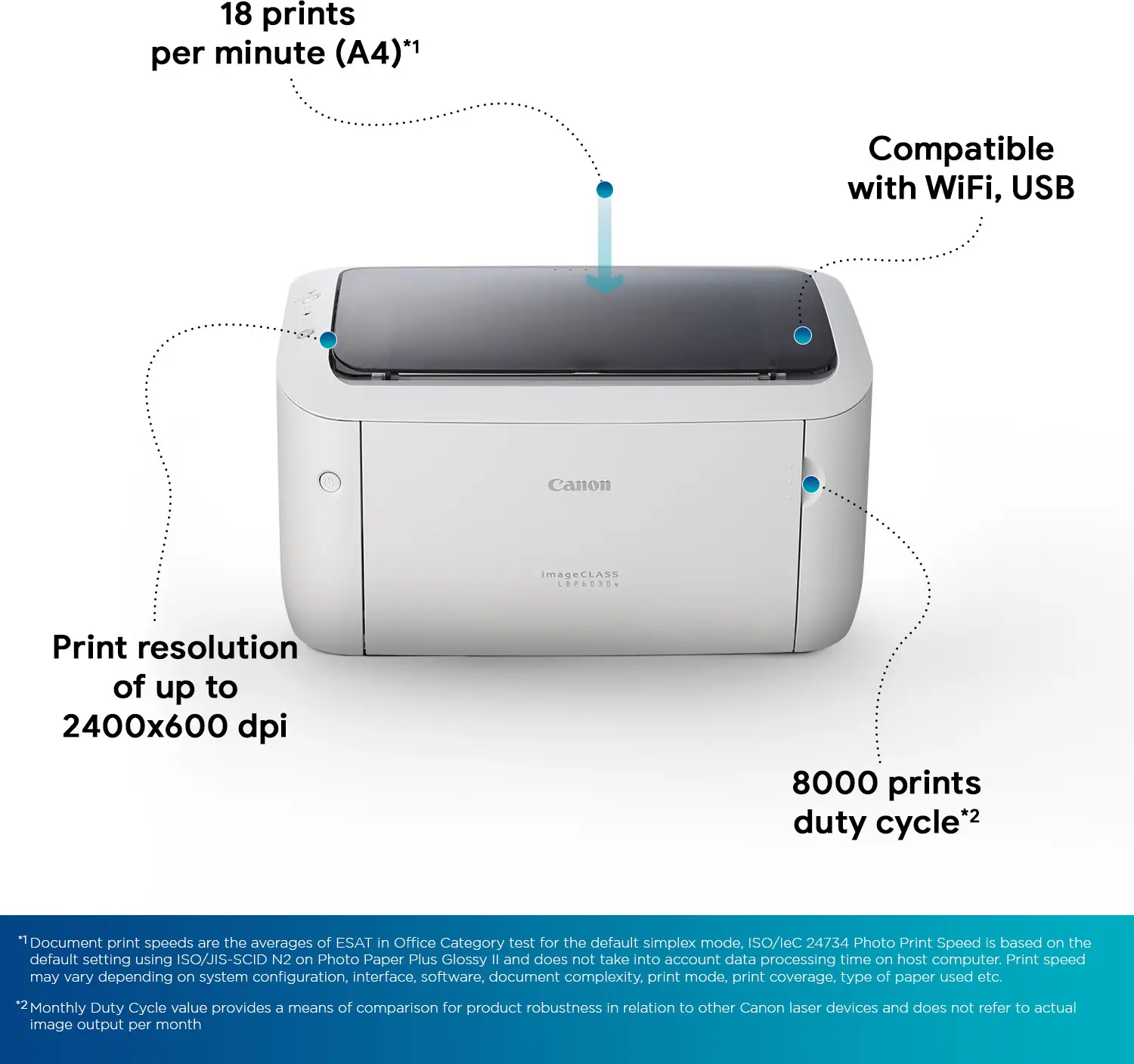 Canon LBP6030W Single Function WiFi Monochrome Laser Printer - view 3