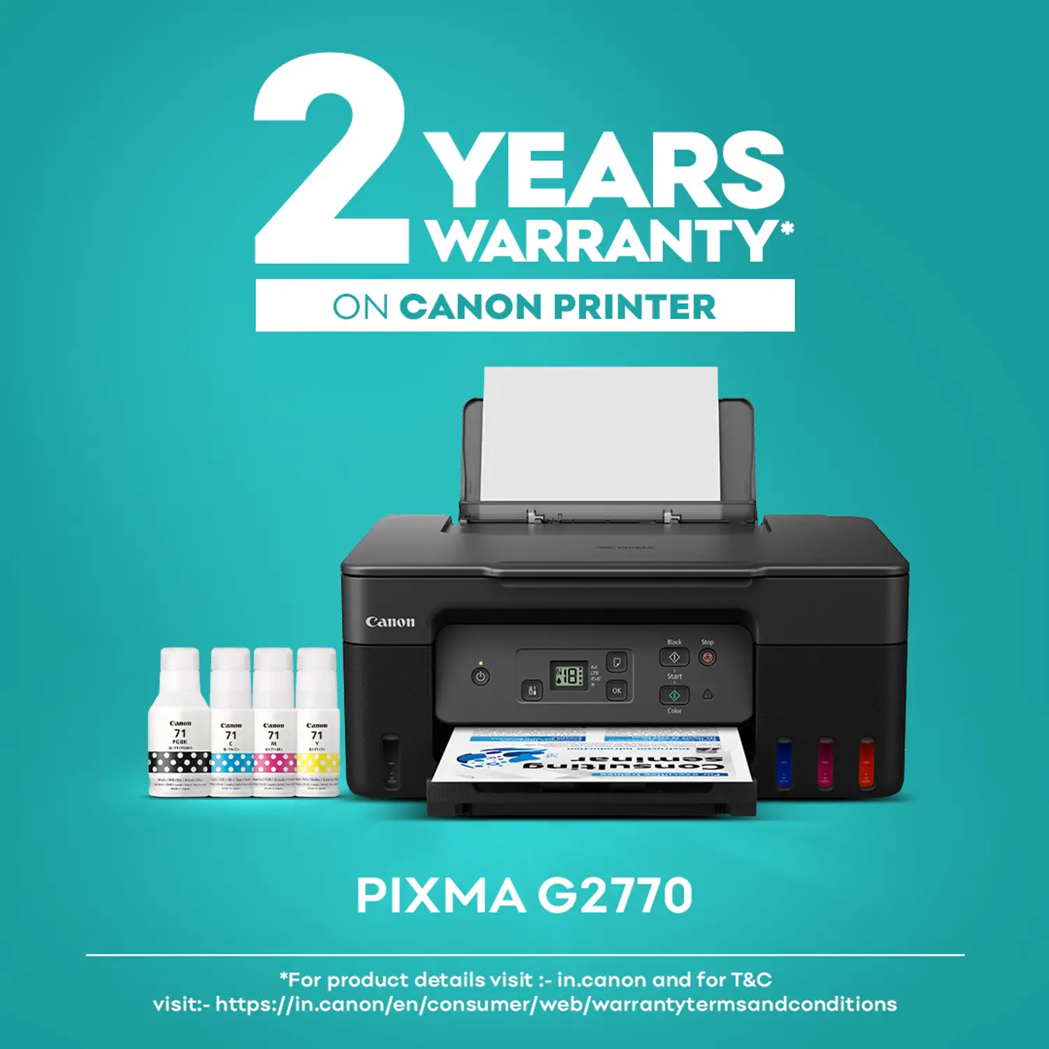 Canon PIXMA MegaTank G2770 Multi-function Color Ink Tank Printer for Print/Copy/Scan with 6000 black and 7700 color prints - view 1