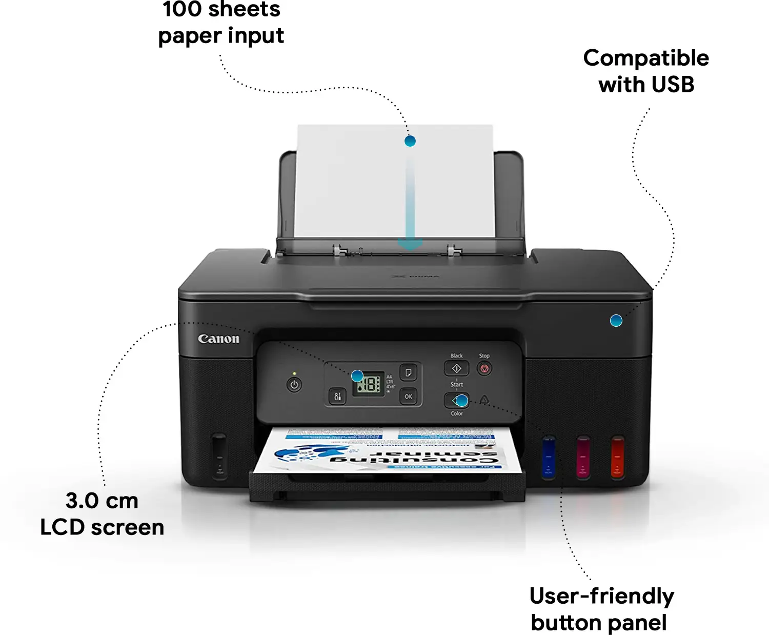 Canon PIXMA MegaTank G2770 Multi-function Color Ink Tank Printer for Print/Copy/Scan with 6000 black and 7700 color prints - view 3