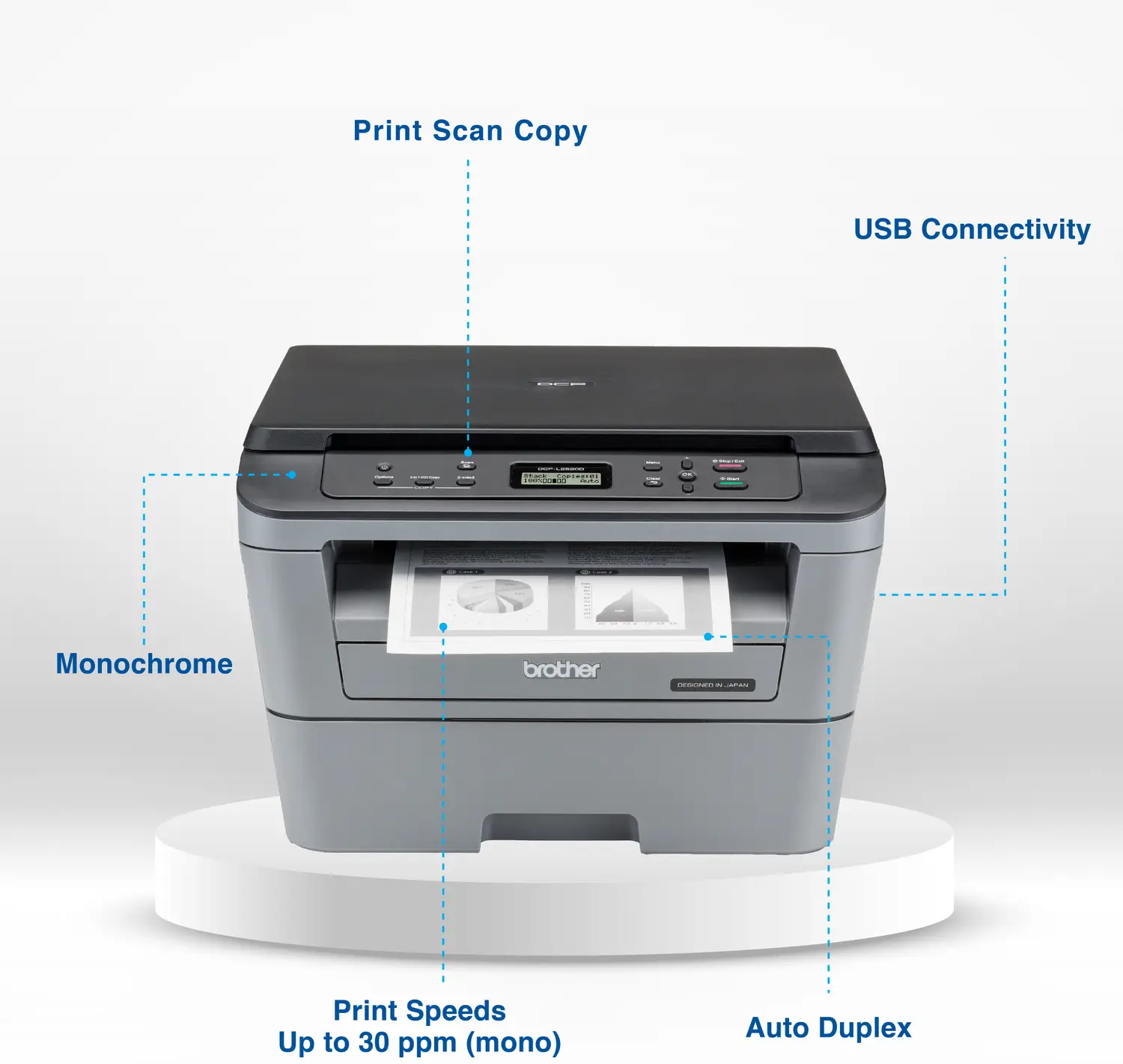 brother DCP-L2520D IND Multi-function Monochrome Laser Printer (Borderless Printing) with Auto Duplex Feature - view 1