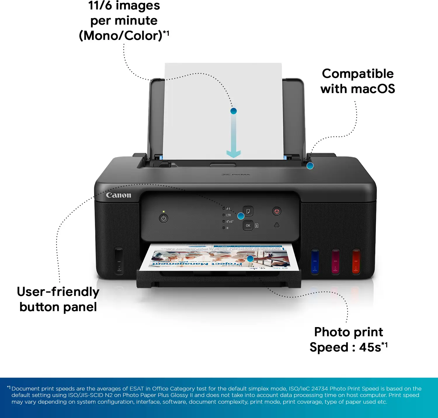 Canon PIXMA MegaTank G1730 Single Function Color Ink Tank Printer with Black (70 ml) & Color (40 ml) ink bottles - view 3