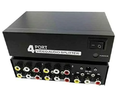 Mak World 4 Way Audio Video AMP Splitter RCA 1 Input & 4 Output