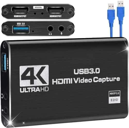 MakWorld 4K HDMI to USB 3.0 Video Capture Device, 60fps Broadcast Live and Record Video Audio Gaming, Streaming, Teaching, Video (4 K USB 3.0 HDMI Video Capture with Loop Out)