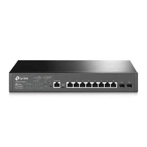 TP-Link Jetstream Black 8-Port Gigabit L2 Managed PoE Plus Switch with 2 SFP Slots, T2500G-10MPS