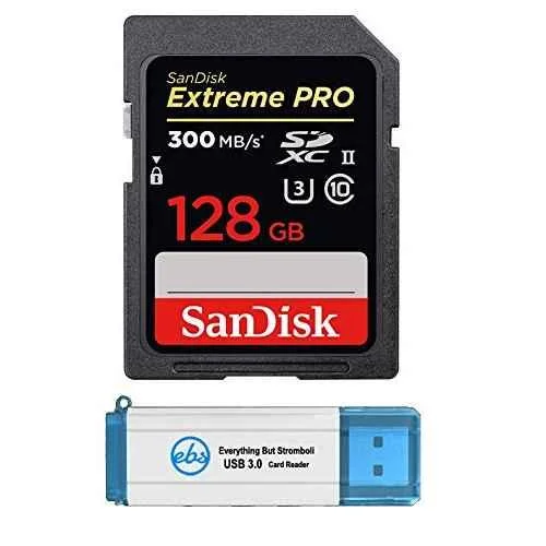 SanDisk Extreme Pro 128GB UHS-II SD Card with 1 Stromboli 3.0 SDXC Memory Card Reader, SDSDXPK-128G-GN4IN