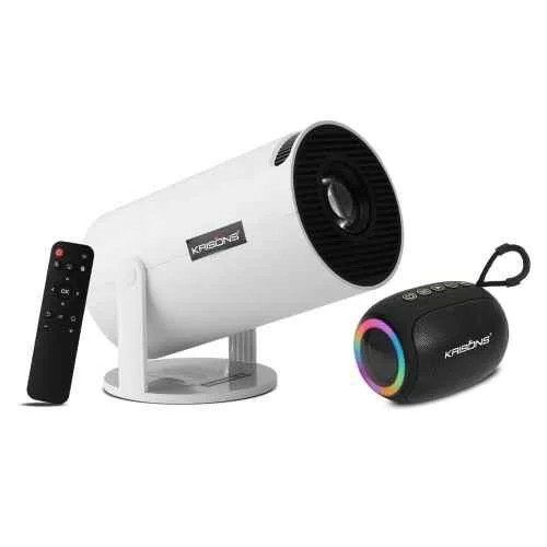 Krisons Razor-003 1080P White Smart Projector with 4K Support, Rotatable Design, Wi-Fi, Bluetooth, Screen Mirroring & 10W Speaker