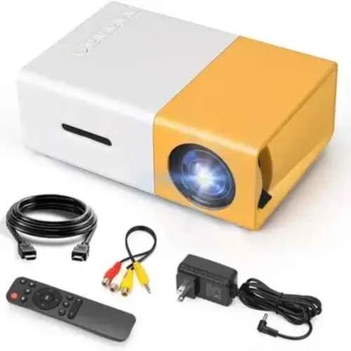 OneXsale 1929x1080p 600lm Yellow Mini HD Movies Portable Projector with 1 Speaker For Home & Business