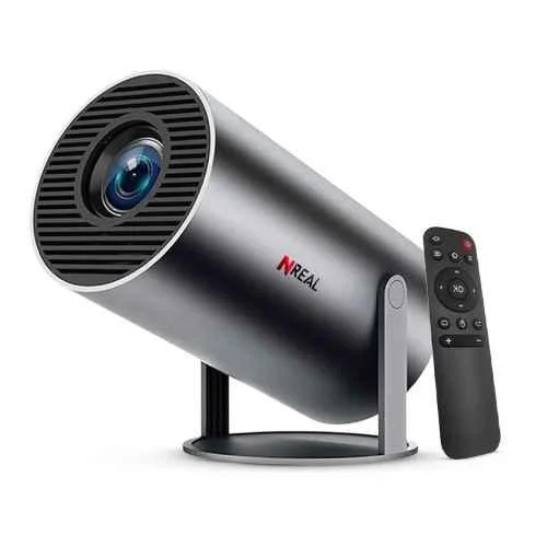 NREAL Nova S Pro 6000lm 1080p Black Smart Projector with 4K Support, Android OS, Stereo Speakers, Wi-Fi, Bluetooth, Auto Wall Fit & Screen Mirroring