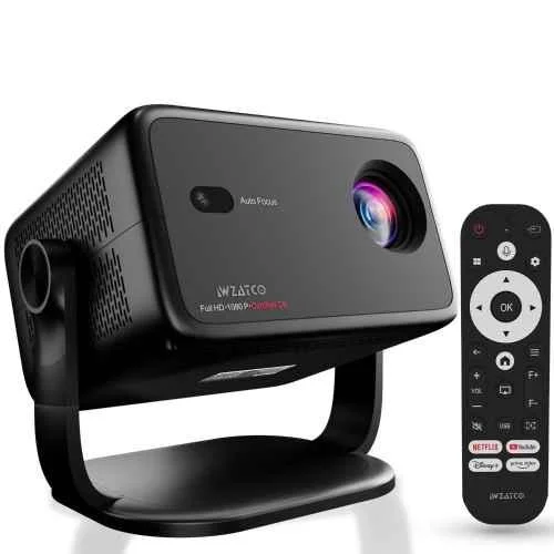 WZATCO Yuva Vibe 14000 Lumens Andoid Projector 4K Ultra HD, Native 1080p, Netflix Certified, HDMI ARC, Wi-Fi 6 BT, Screen Mirroring, 270 deg Rotate, Black