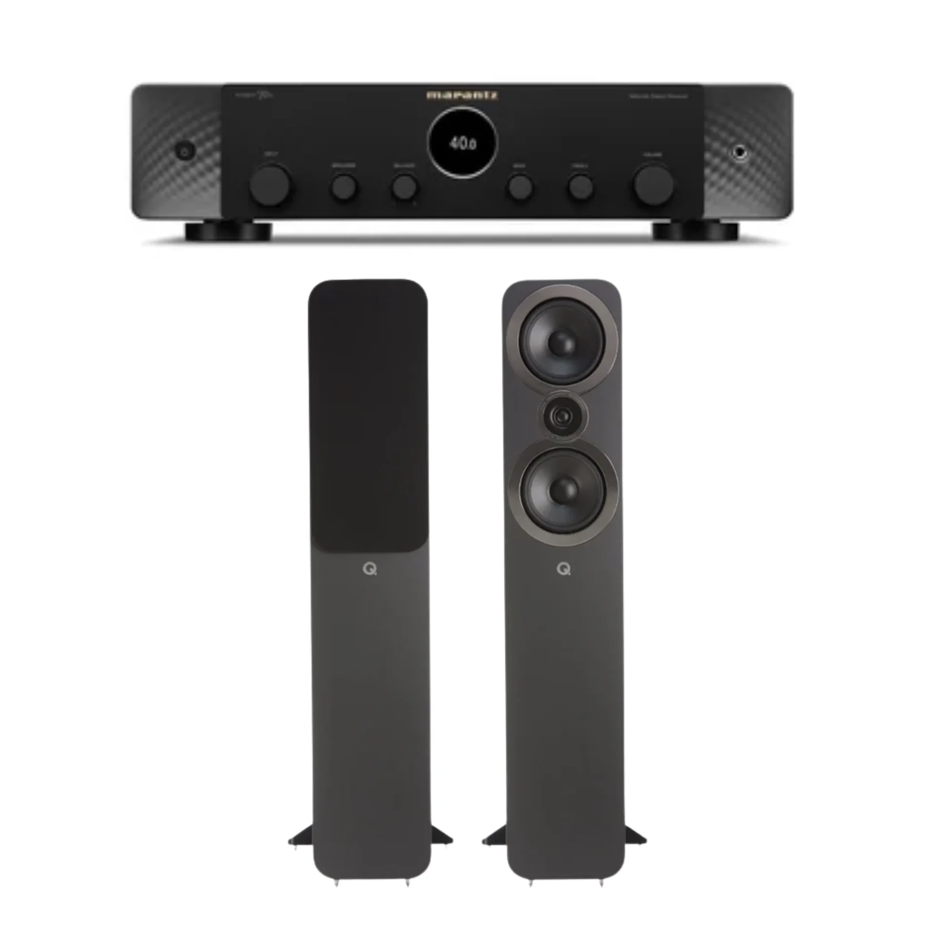 Marantz Stereo 70s Slimline Network Stereo Receiver (Black) + Q Acoustics 3050i Floor Standing Speaker (Black) (Stereo Bundle Package)