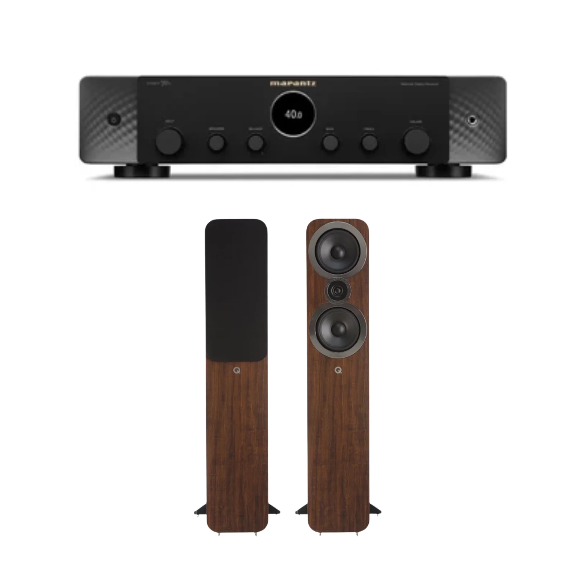 Marantz Stereo 70s Slimline Network Stereo Receiver (Black) + Q Acoustics 3050i Floor Standing Speaker (Walnut) (Stereo Bundle Package)