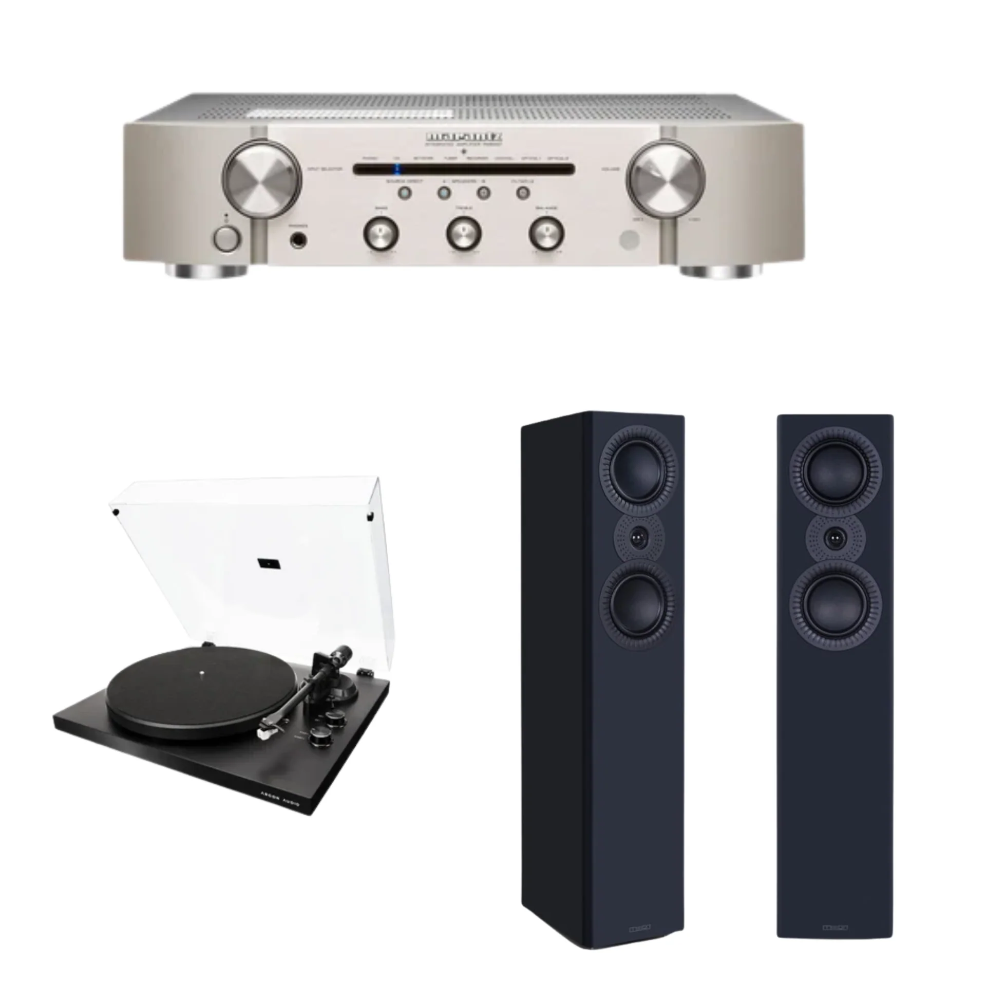 Marantz PM6007 Stereo Amplifier (Silver) + Mission LX-4 MKII Floor Standing Speaker + Argon Audio TT MK2 Record Player (Audiophile Stereo Bundle Package)