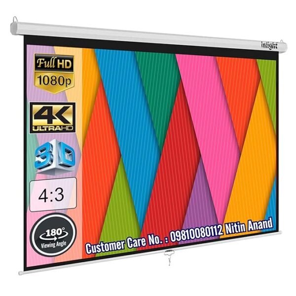 Inlight Premium Wall Autolock Projector Screen Size: - 7 Feet x 5 Feet 100 Inches Diagonal in 4:3 Aspect Ratio, Supports 1080P Full HDTV 3D- 4K Technology(Matt White)