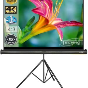 Technolite 6 Ft - Width x 4 Ft - Height Tripod Projector Screen, Supports UHD-3D-4K Technology, 84 Inch Diagonal 4:3 Ratio, Comes with Stand(White)