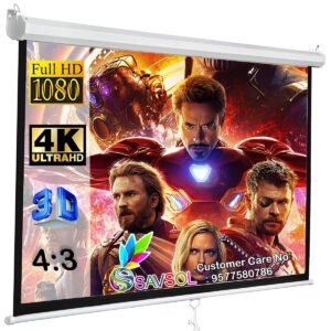 SAVSOL Manual Auto-Lock Series, Projector Screen, 4:03 Aspect Format, 6 Ft. Width x 4 Ft. Height with 84" Diagonal, in HD,3D and 4k Ready (6 Feet (W) x 4 Feet (H) - 84" Inch)