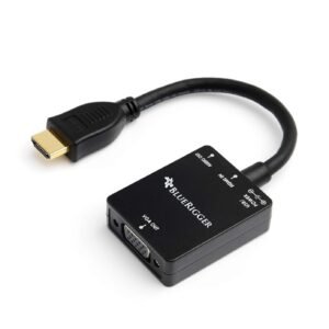 BlueRigger Gold-Plated HDMI to VGA 1080P Adapter for Desktop, Laptop, DVD, Mp3, Gaming Device, Projector - Black Color