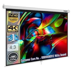 Inlight® Universal Manual Wall Autolock Pull Down Projector Screen, 6 Ft. - Width x 4 Ft. - Height, 84 Inch Diagonal, 4:3 Picture Format, Supports Full HD 1080P, UHD-3D-4K Technology(White)