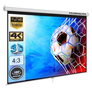 Technolite Universal Wall Self Lock Manual Pull Down Projector Screen, 8 Ft. - Width x 6 Ft. - Height, 120 Inch Diagonal, 4:3 Picture Format, Supports Full HD 1080P, UHD-3D-4K Technology(White)