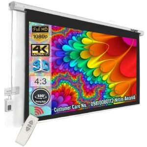 Inlight® Imported Motorised Projector Screen, Size: - 7 Ft. (Width) x 5 Ft. (Height), 100 Inches Diagonal, 4:3 Format, Supports Ultra HD Active 3D 4K Ready Viewing Technology(White)