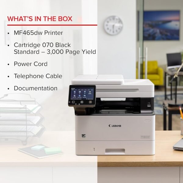 Canon imageCLASS MF465dw - Monochrome, Duplex Wireless Laser Printer, All-in-One with Scanner, Copier, Fax, Home or Office, Auto Document Feeder, Mobile Ready, 3 Year Limited Warranty, 42 PPM, White - Image 3