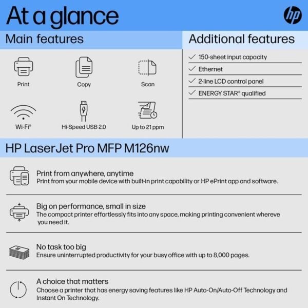 HP Laserjet Pro M126Nw All-in-One B&W Wireless Monochrome Laser Printers for Home: Print, Copy, & Scan, Compact, Easy Mobile Printing, Black - Image 3