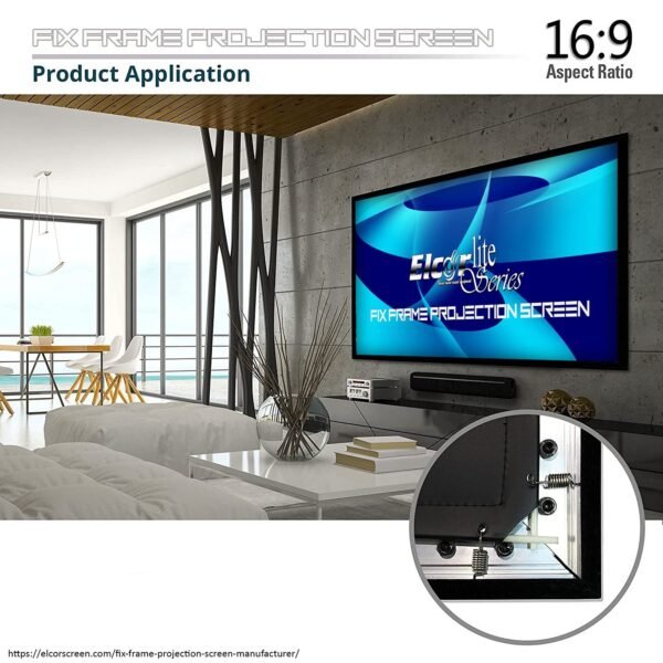 ELCOR lite series fixed frame Projection screen 100-Inch Diagonal, Viewing area 49" x 87", 16:09 format, UltraHD/4k technology - Image 3