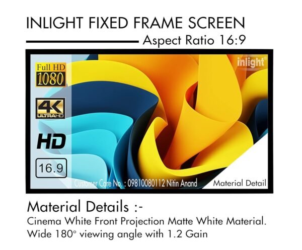 Inlight 150 Inches Diagonal in 16:9 Aspect Ratio Fixed Frame Projector Screen Active 3D-4K-8K Ultra HD Screen for Classroom, Office & Home Theater (White) (150 Inches Diagonal 16:9 Aspect Ratio) - Image 2