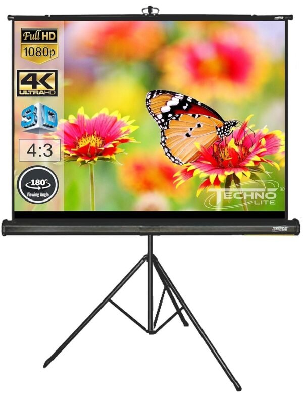 Technolite 6 Ft - Width x 4 Ft - Height Tripod Projector Screen, Supports UHD-3D-4K Technology, 84 Inch Diagonal 4:3 Ratio, Comes with Stand(White) - Image 2