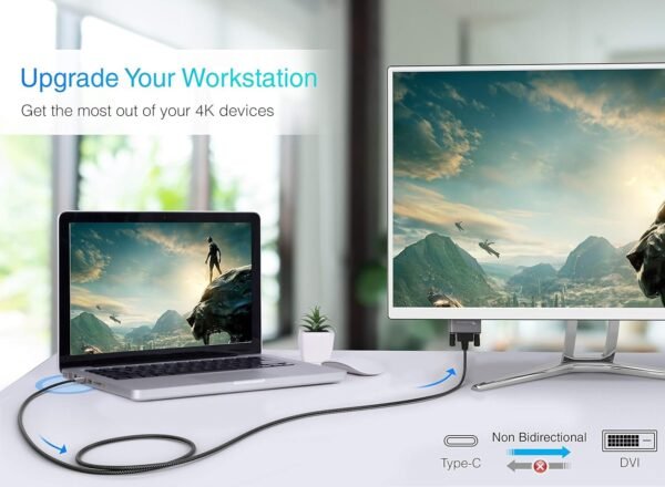 BlueRigger Premium USB C 3.1 to DVI Adapter Cable (Thunderbolt 3 Compatible) for MacBook Pro 2017/18/19/20, MacBook Air/iPad Pro 2020, Surface Book 2, Samsung Galaxy S8/S9/S20, Note 10 and more (6 Feet / 1.8 Meters) - Image 5
