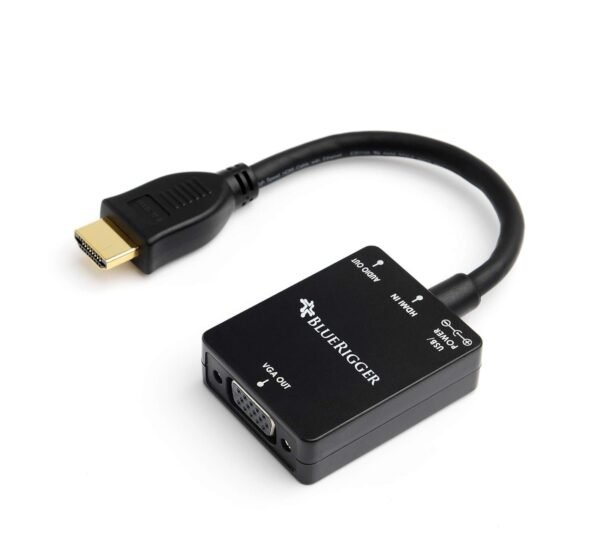 BlueRigger Gold-Plated HDMI to VGA 1080P Adapter for Desktop, Laptop, DVD, Mp3, Gaming Device, Projector - Black Color